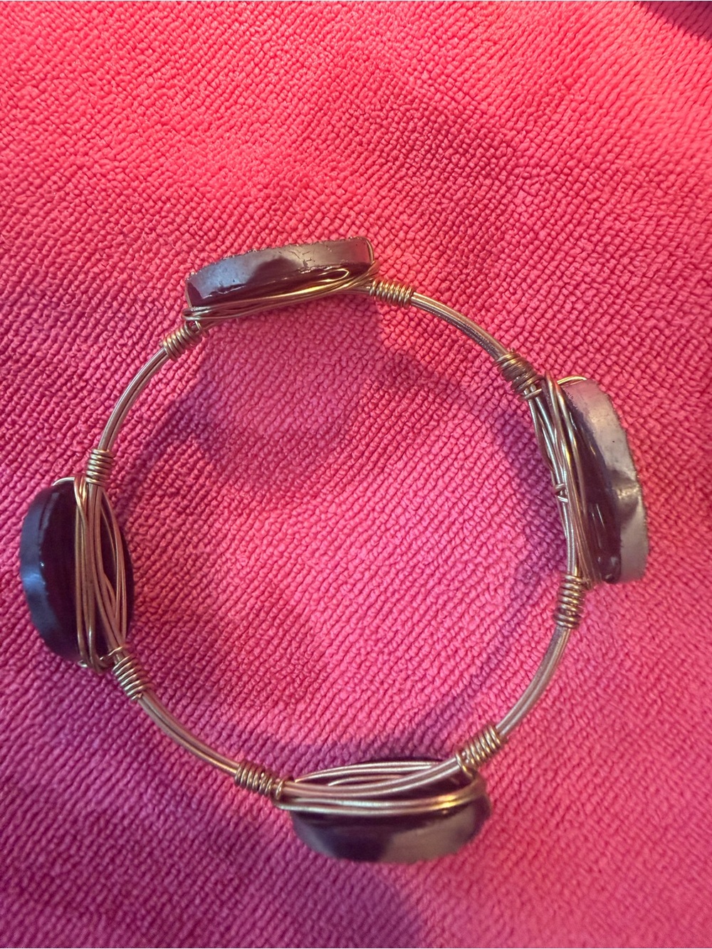Bourbon and Bow ties themed Stone Wire-Wrapped Bangle Bracelet. Used
